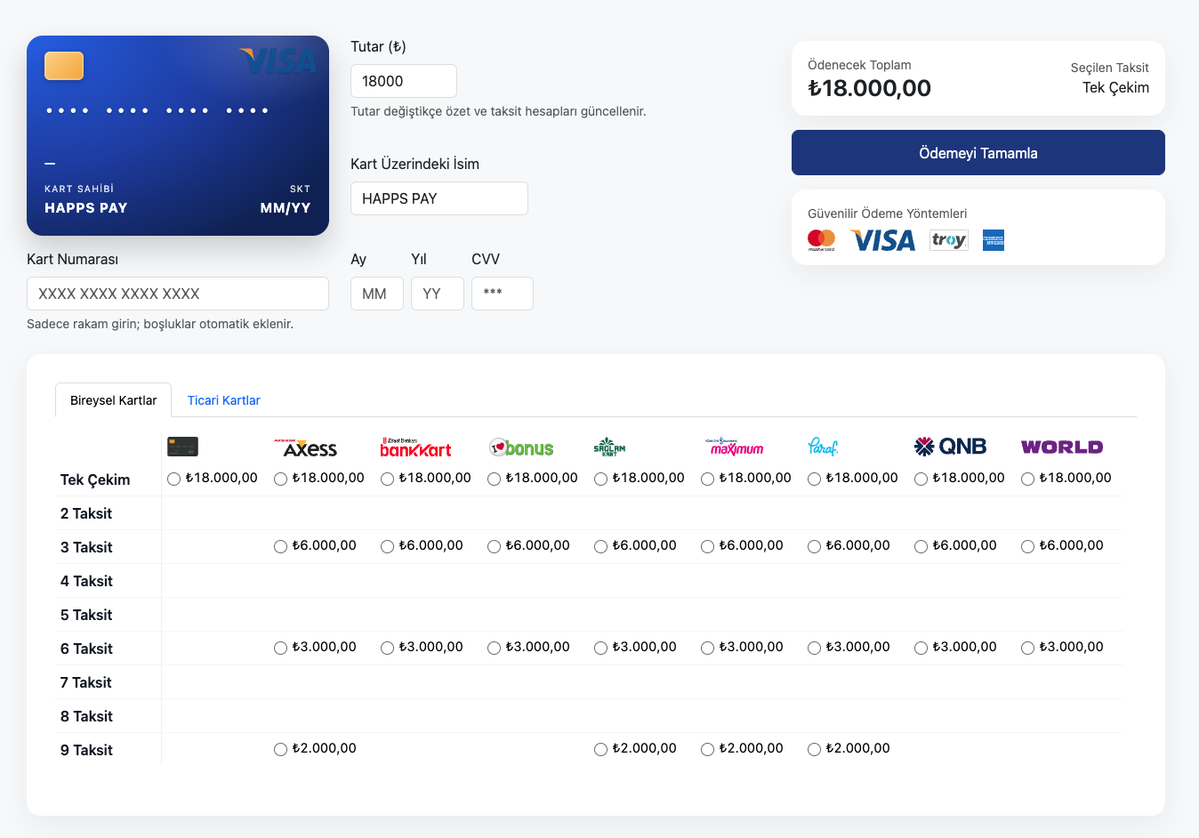 HappsPay ödeme ekranı